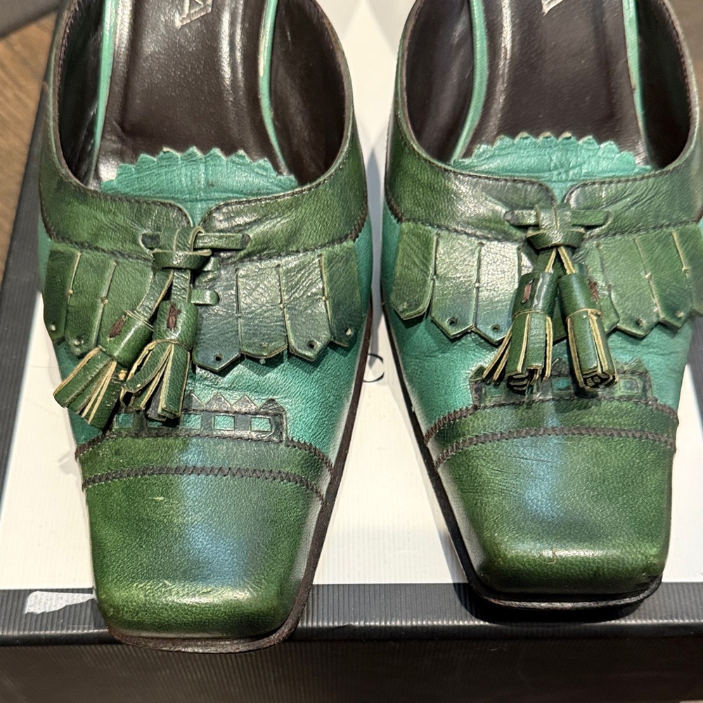 Prada Green Tassel Leather Mules - Picture 5 of 7